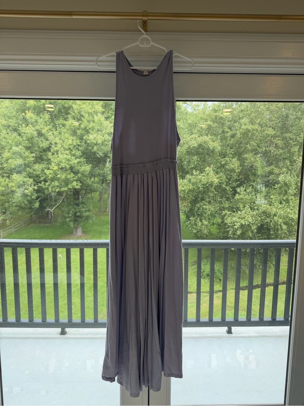 Sleeveless Lavender Gray Maxi Dress with Pleated Skirt